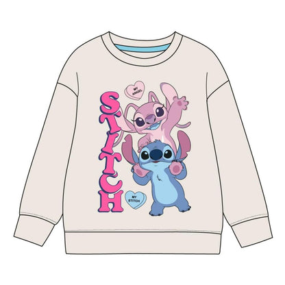 Sudadera infantil beige Disney con estampado de Stitch y Angel