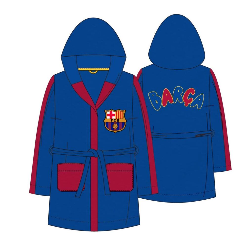 Bata infantil azul del F.C. Barcelona con capucha, cinturón y bolsillos