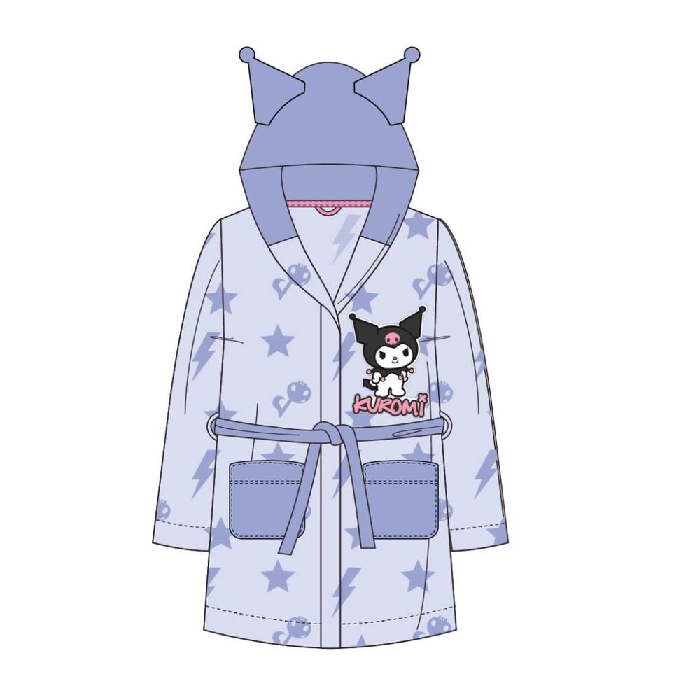 Bata infantil lila de Kuromi Hello Kitty con capucha y bolsillos
