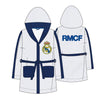 Bata infantil del Real Madrid blanca y azul marino con capucha