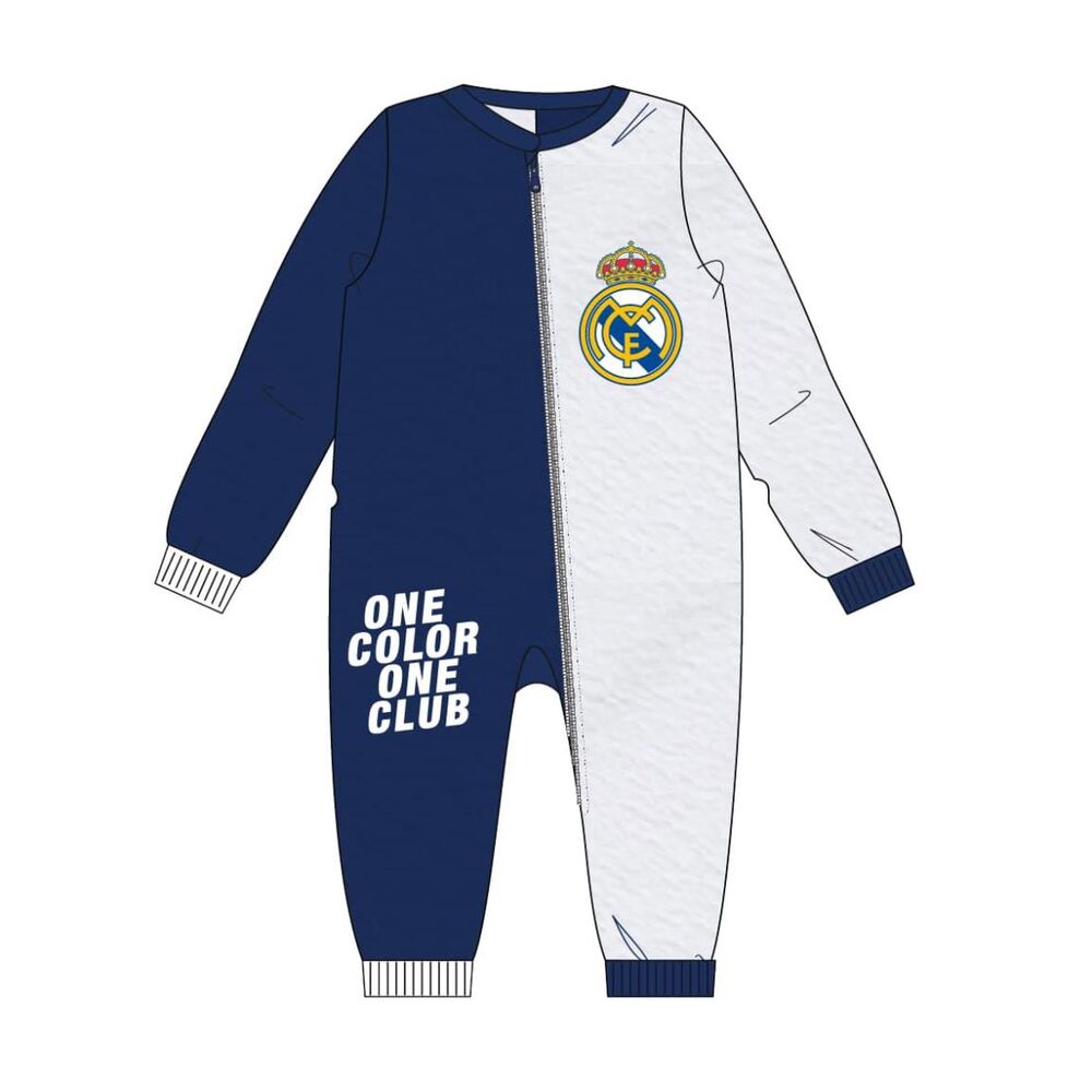 Pijama mono Real Madrid de manga larga en azul marino y gris claro
