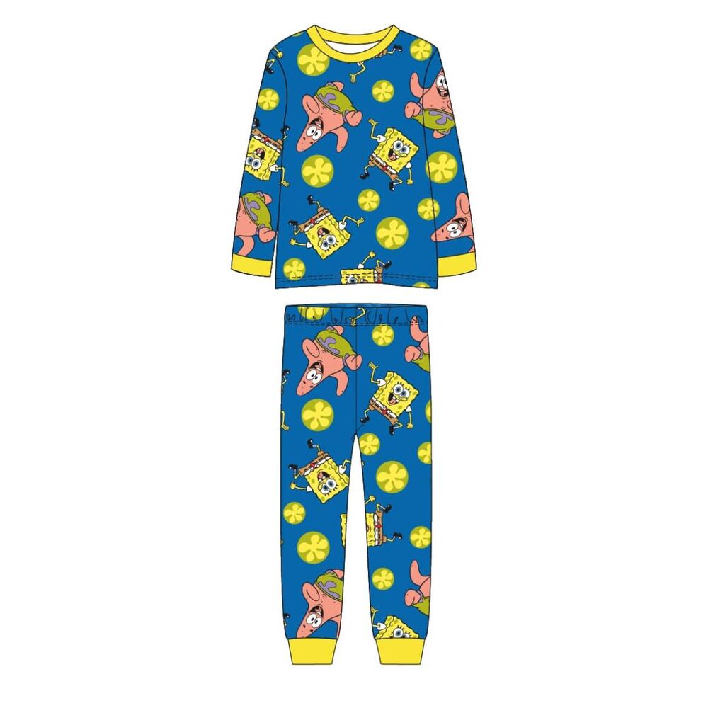 Pijama infantil de manga larga de Bob Esponja con camiseta y pantalón azul
