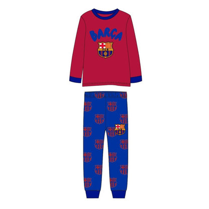 Pijama infantil del F.C. Barcelona con camiseta roja y pantalón azul