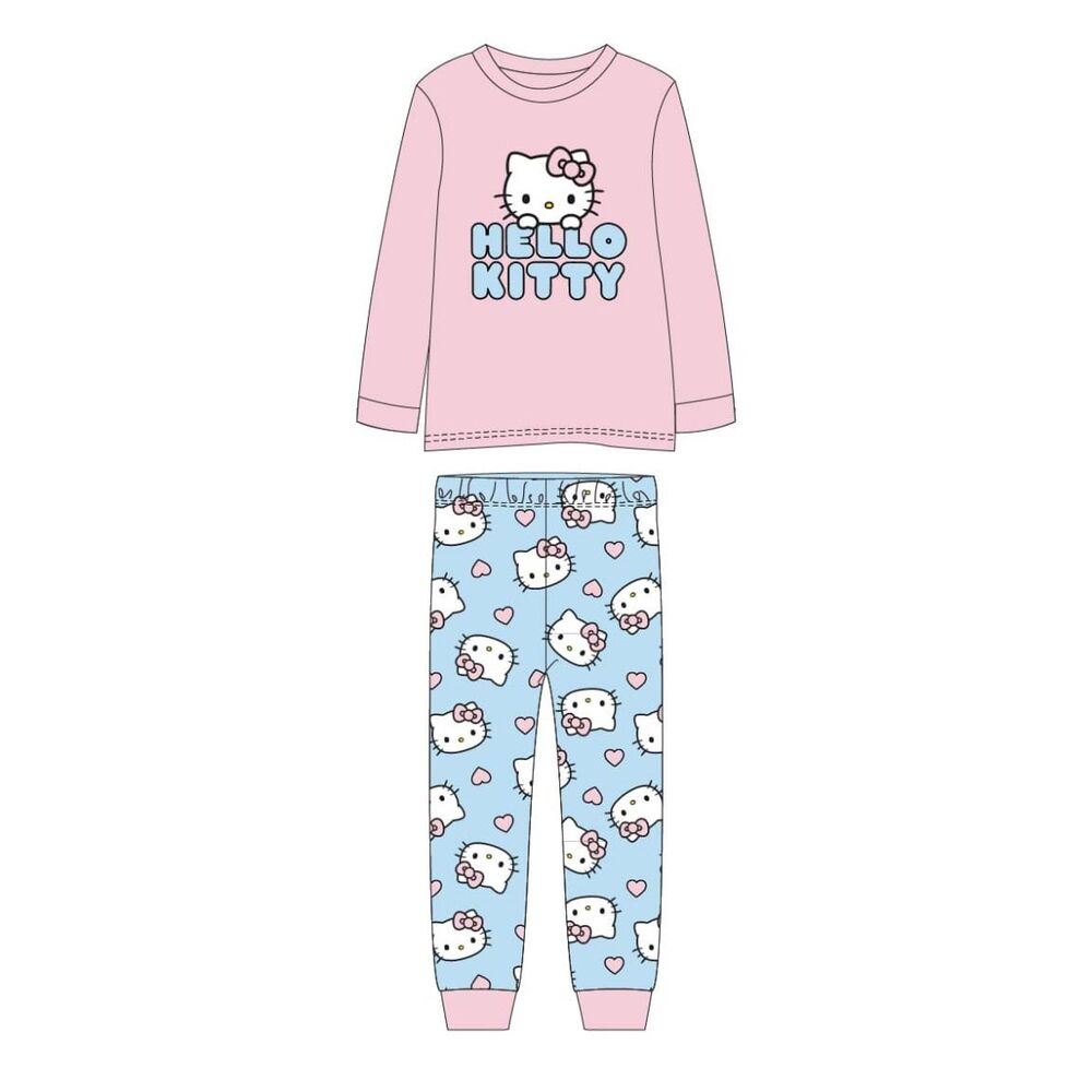 Pijama infantil de manga larga Hello Kitty rosa y azul