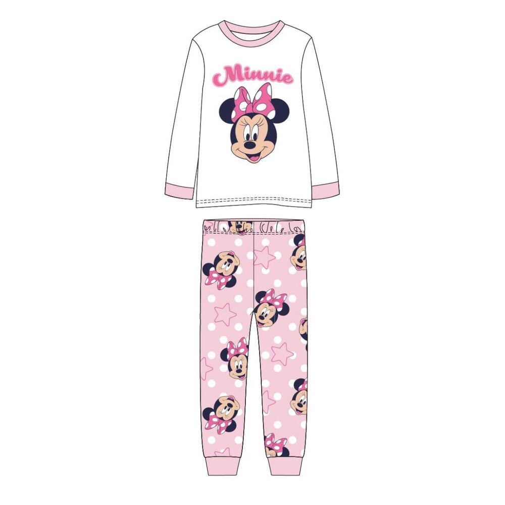 Pijama infantil de manga larga de Minnie Disney en blanco y rosa