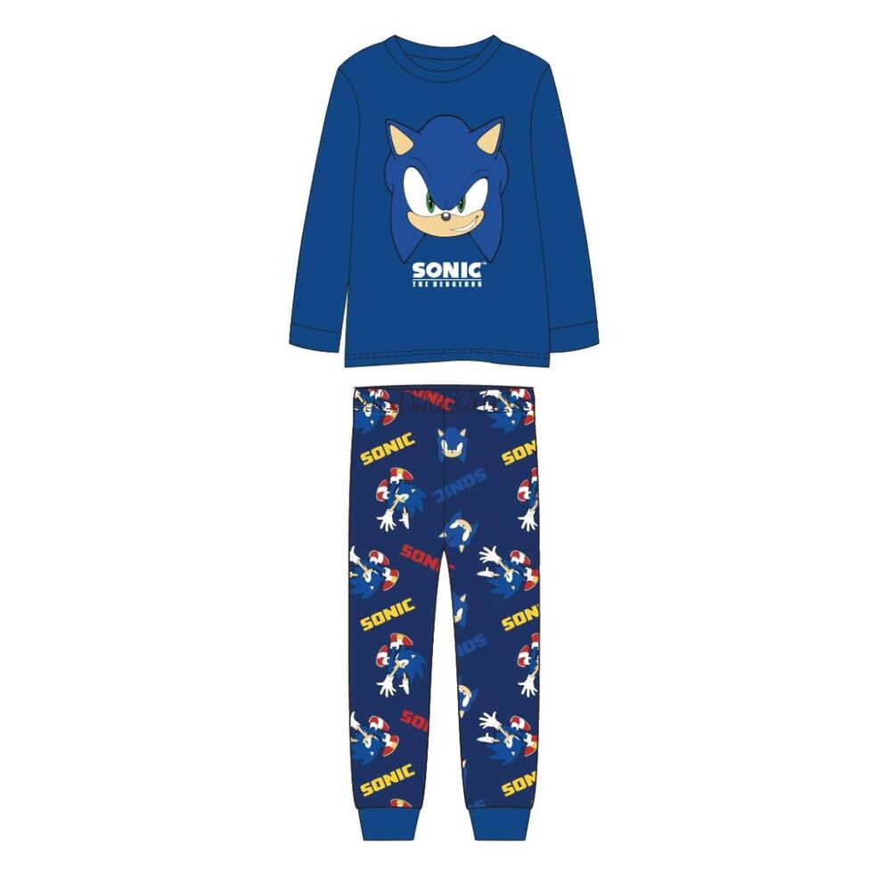 Pijama infantil azul de Sonic con camiseta de manga larga y pantalón estampado