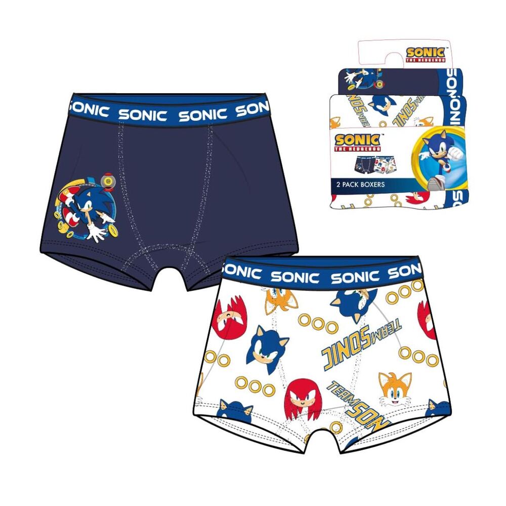 Set de dos bóxers Sonic the Hedgehog con diseños azul marino y blanco