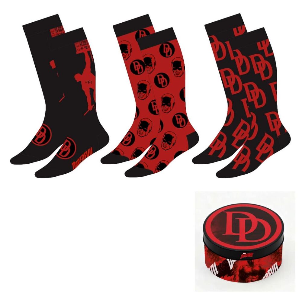 Set de tres pares de calcetines Daredevil Marvel en negro y rojo