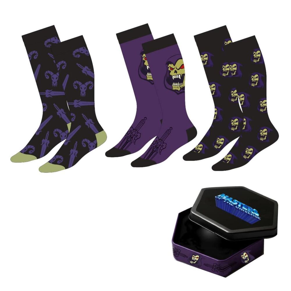Set de tres pares de calcetines Masters of the Universe en negro y morado