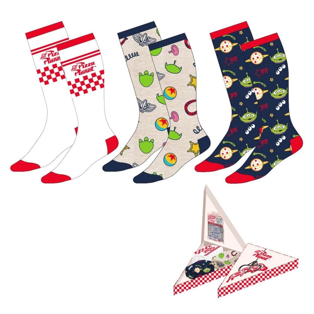 Set de tres pares de calcetines Toy Story Disney con diseños de Pizza Planet y alienígenas