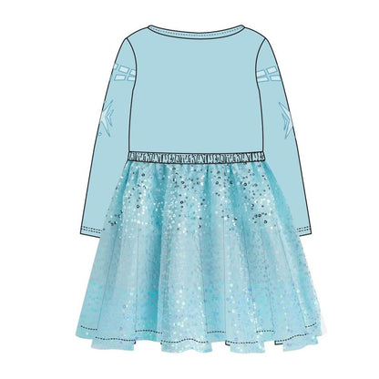 Vestido infantil azul de Frozen con Elsa, mangas largas y lazo - 2