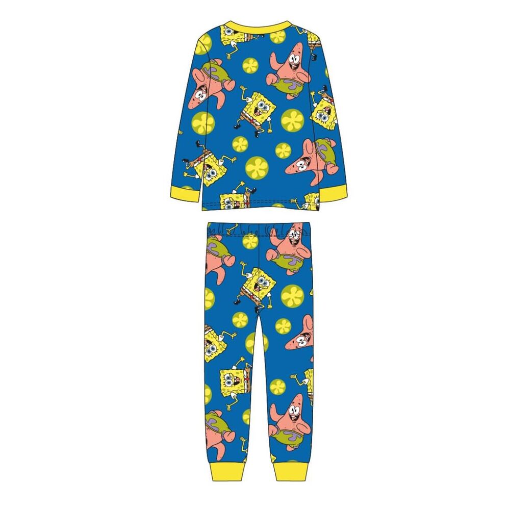 Pijama infantil de manga larga de Bob Esponja con camiseta y pantalón azul - 2