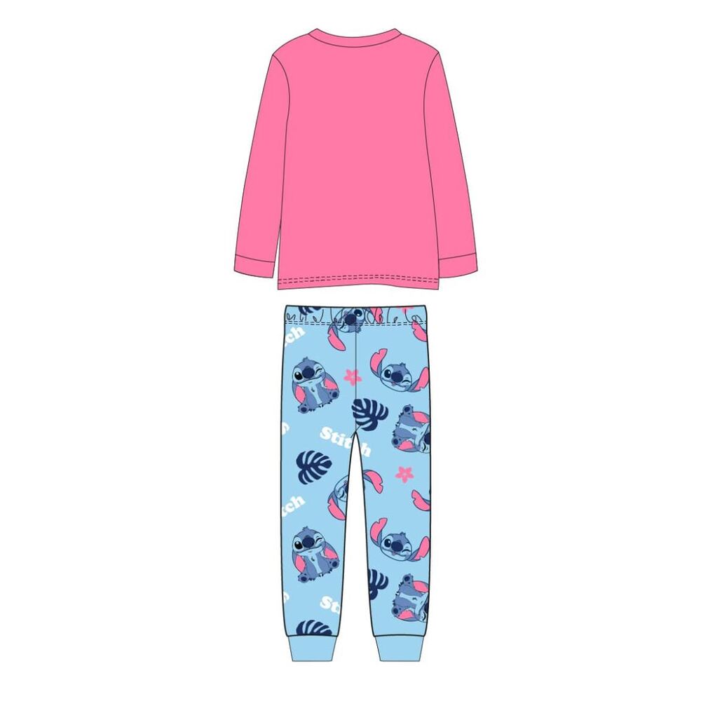 Pijama infantil de manga larga Stitch Disney con camiseta rosa y pantalón azul estampado - 2