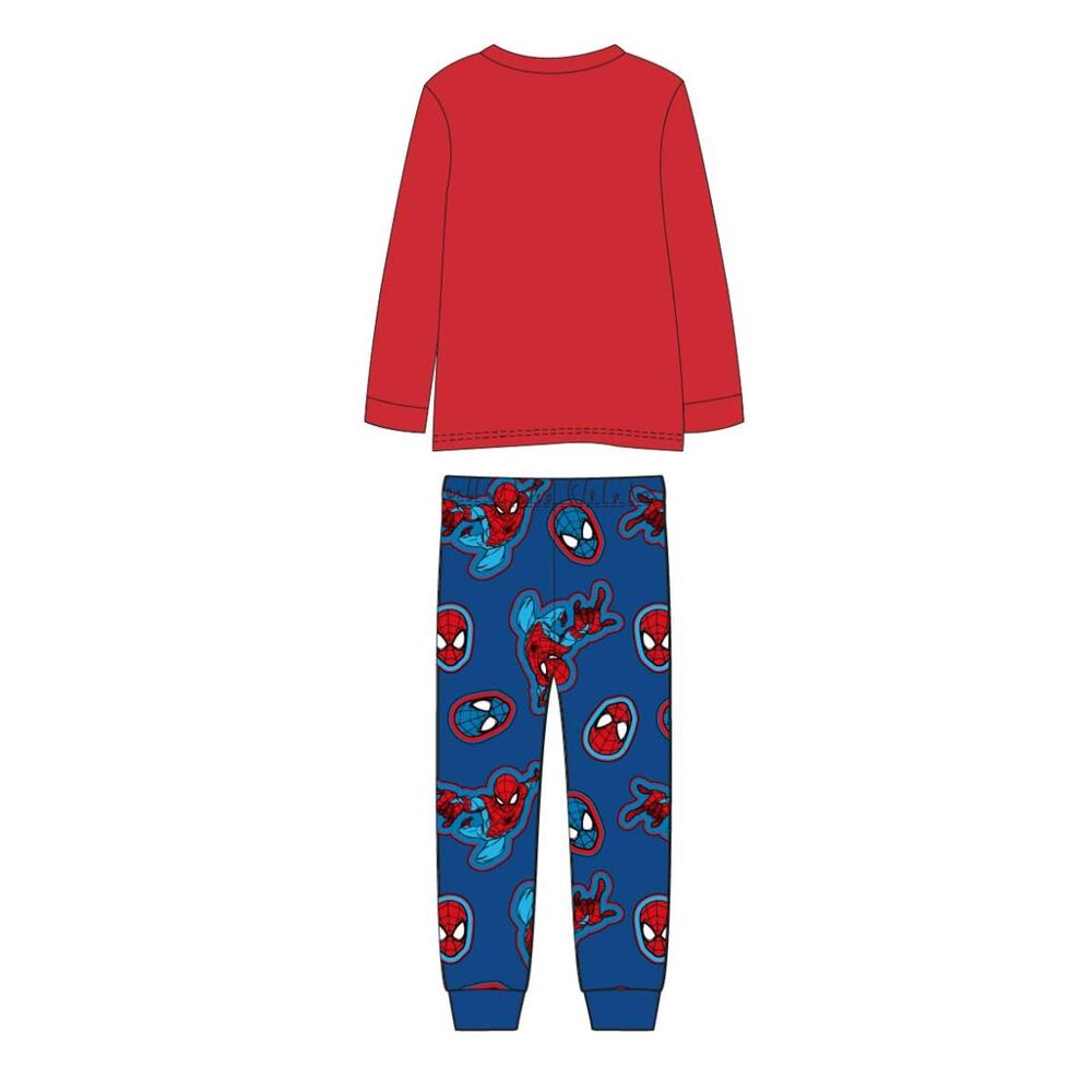 Pijama infantil de manga larga de Spider-Man Marvel con camiseta roja y pantalón azul estampado - 2