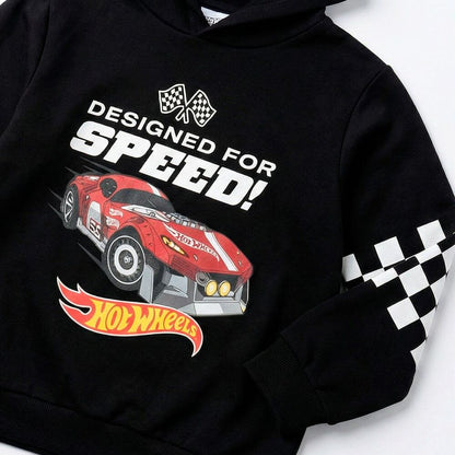 Sudadera negra con capucha Hot Wheels y estampado de coche rojo - 3