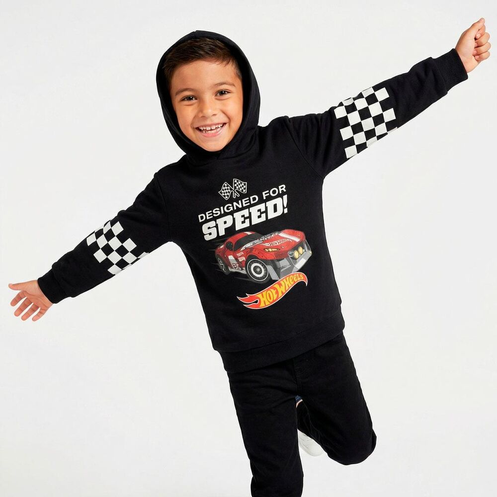 Sudadera negra con capucha Hot Wheels y estampado de coche rojo - 5