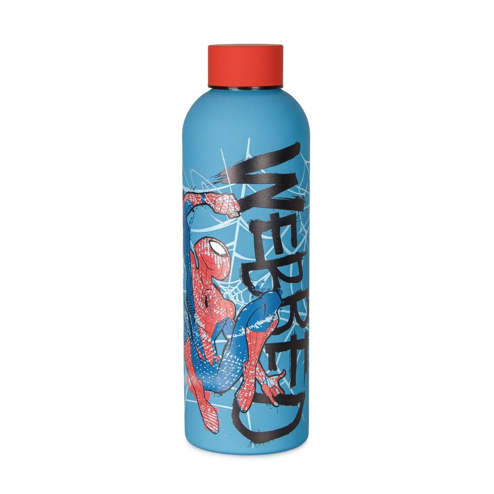 Botella azul de acero inoxidable de Spider-Man Marvel con tapón rojo