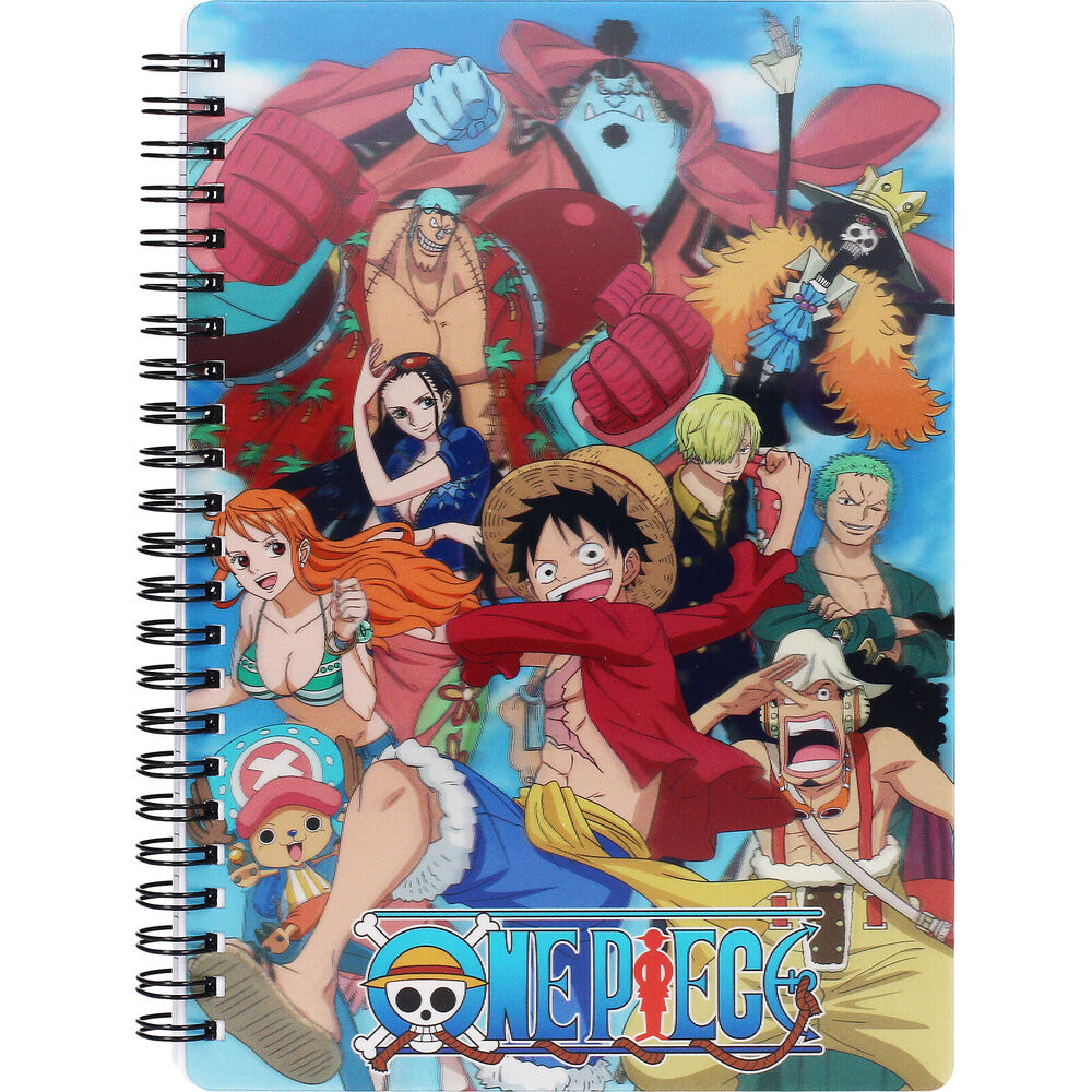 Cuaderno 3D de One Piece con la tripulación del Sombrero de Paja