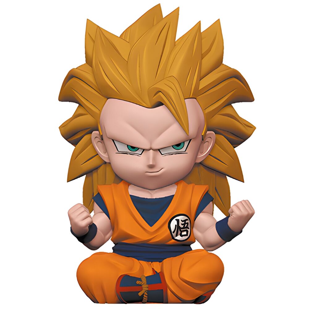 Hucha figura de Son Goku Super Saiyan 3 sentado