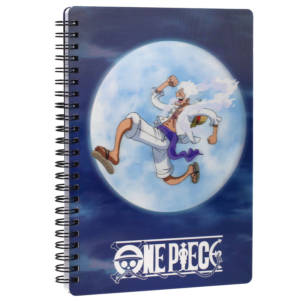 Cuaderno 3D de One Piece con Luffy Gear 5 sobre una luna - 2