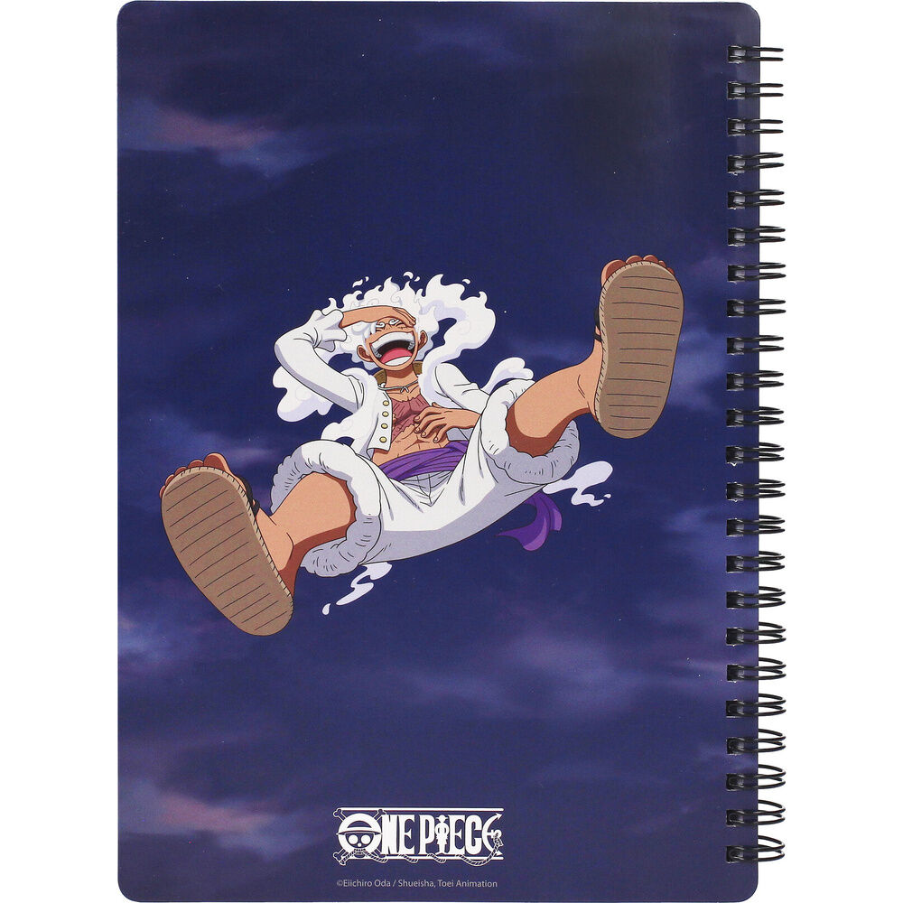 Cuaderno 3D de One Piece con Luffy Gear 5 sobre una luna - 3