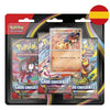 Blíster Pokémon TCG Caos Creciente con tres sobres y carta promocional de Charmeleon