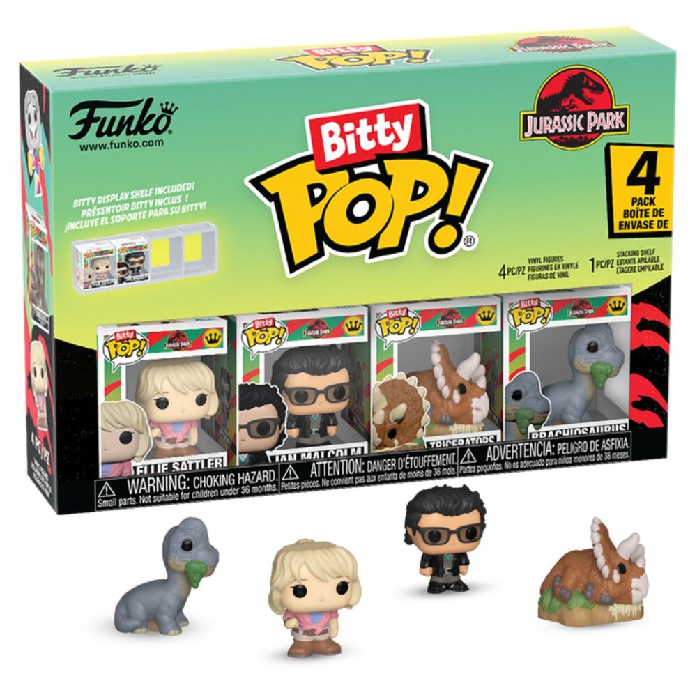 Pack Funko Bitty POP! Jurassic Park con cuatro figuras y expositor