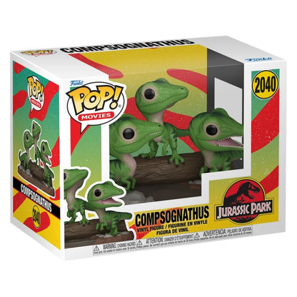 Figura POP Premium FUNKO de tres Compsognathus de Jurassic Park sobre un tronco - 2