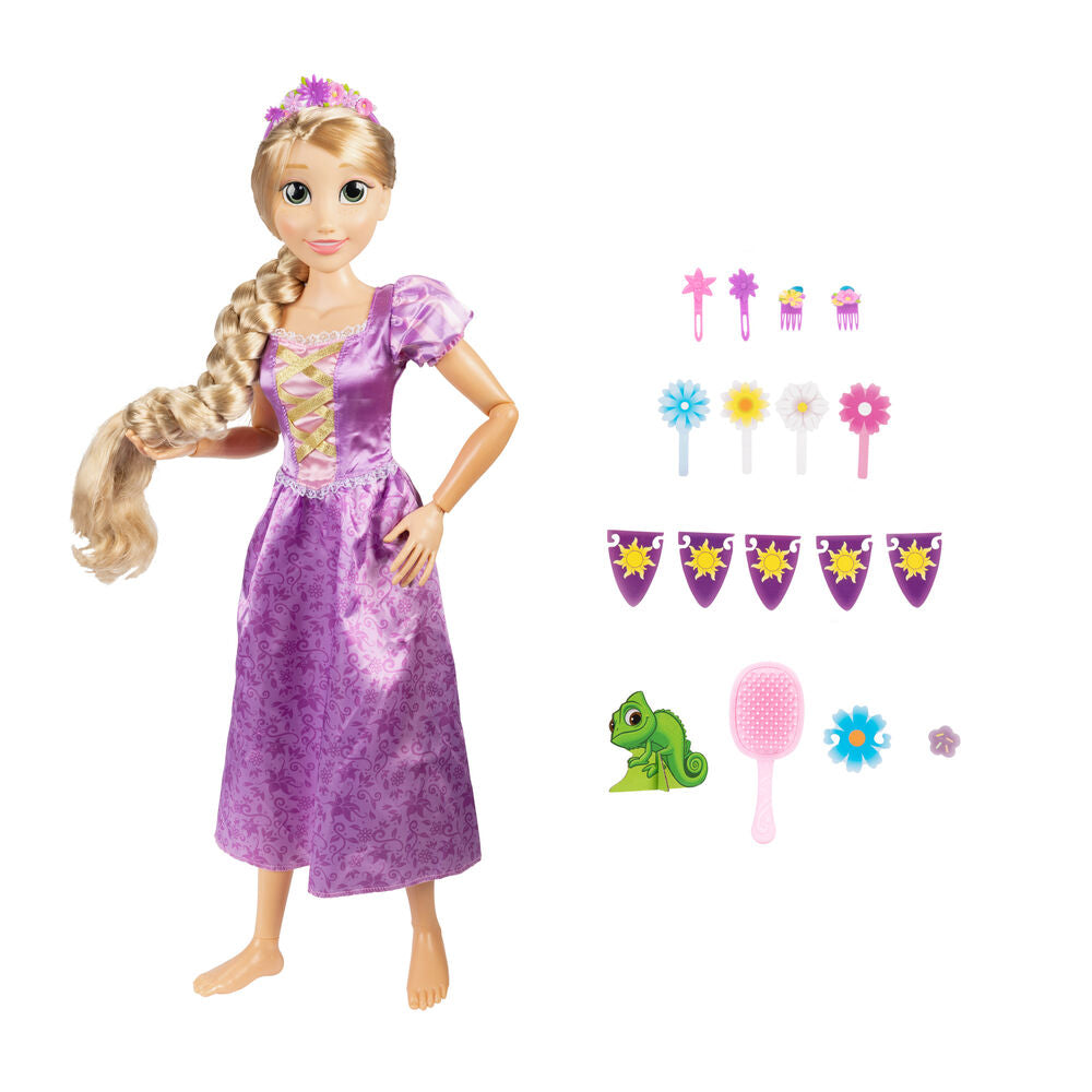 Muñeca Rapunzel Disney Enredados de 80 cm con vestido morado y trenza larga - 4