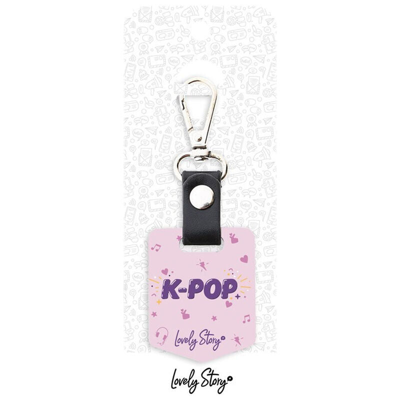 Llavero rosa K-Pop LOVELY STORY con placa decorada