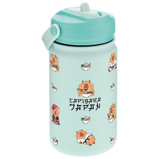 Botella térmica verde agua Japan con ilustraciones de capibaras