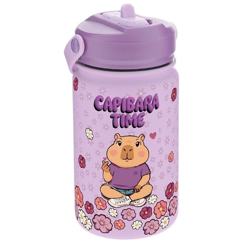 Botella térmica lila Time Capibara de LOVELY STORY con estampado floral