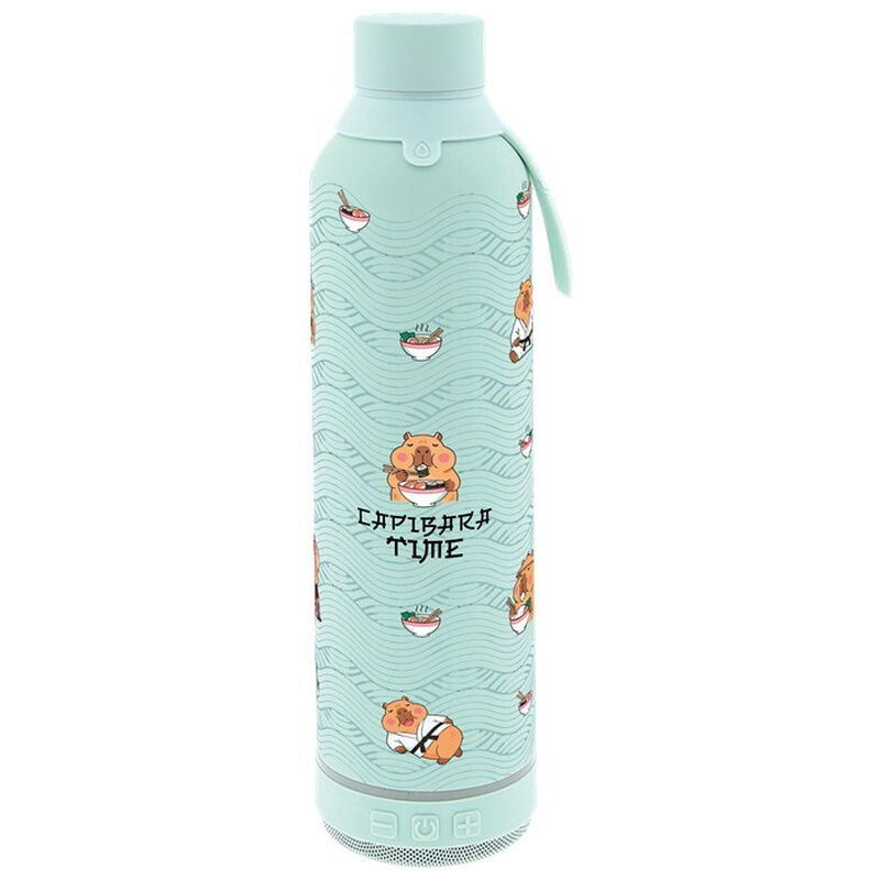 Botella térmica verde menta Foodie Capibara de 600 ml con altavoz