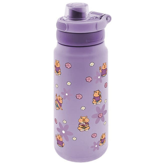 Botella térmica lila Flower Capibara de 750 ml con flores