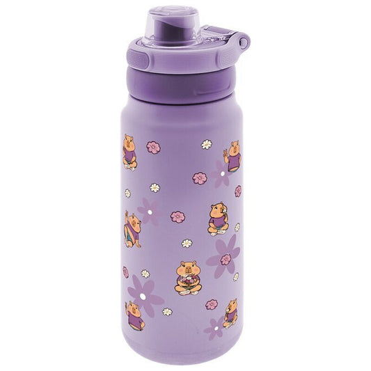 Botella térmica lila Flower Capibara de 750 ml con flores