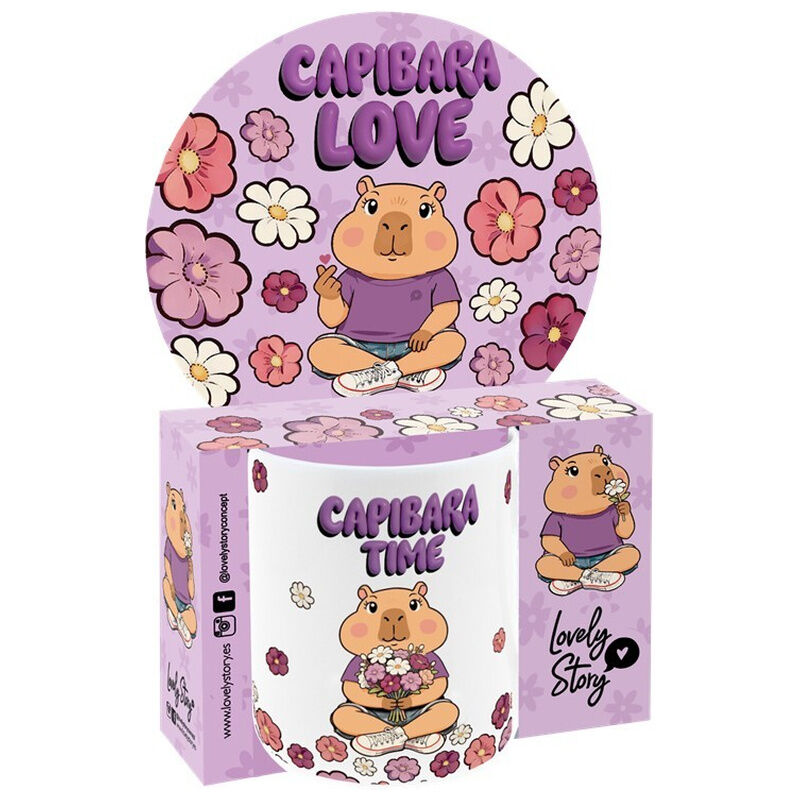 Taza Lovely Story Capybara Time de cerámica con capibara y flores