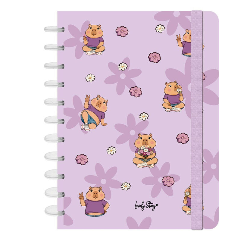 Cuaderno A4 lavanda Flower Capibara con flores y sistema de discos