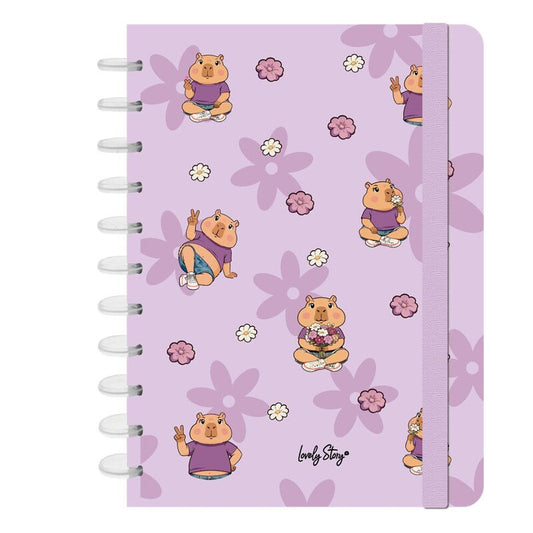 Cuaderno A4 lavanda Flower Capibara con flores y sistema de discos
