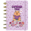 Cuaderno A5 lila Capibara Time con discos y flores