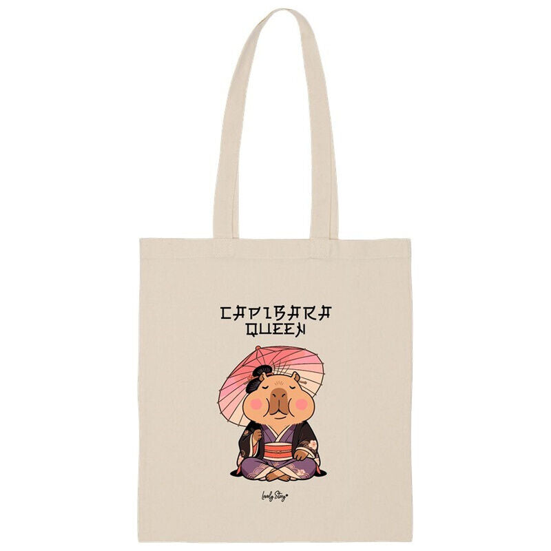 Bolsa de algodón Lovely Story con ilustración de capibara Queen