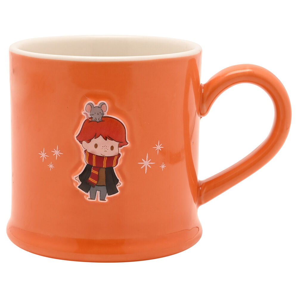 Taza naranja de cerámica con Ron de Harry Potter en relieve