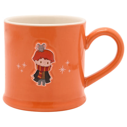 Taza naranja de cerámica con Ron de Harry Potter en relieve