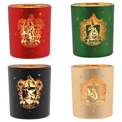 Set de cuatro portavelas Harry Potter con los escudos de las casas de Hogwarts