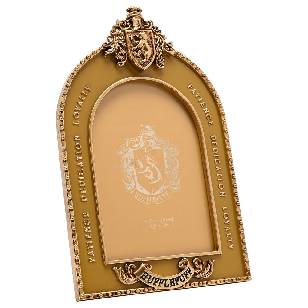 Marco de fotos dorado de Hufflepuff con escudo y tejón
