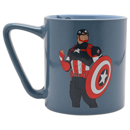 Taza azul de cerámica de Capitán América Marvel con su escudo