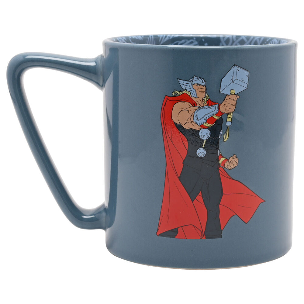 Taza de cerámica Thor Marvel azul grisácea con martillo y capa roja