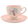 Taza y platillo rosa de cerámica con Piglet y flores