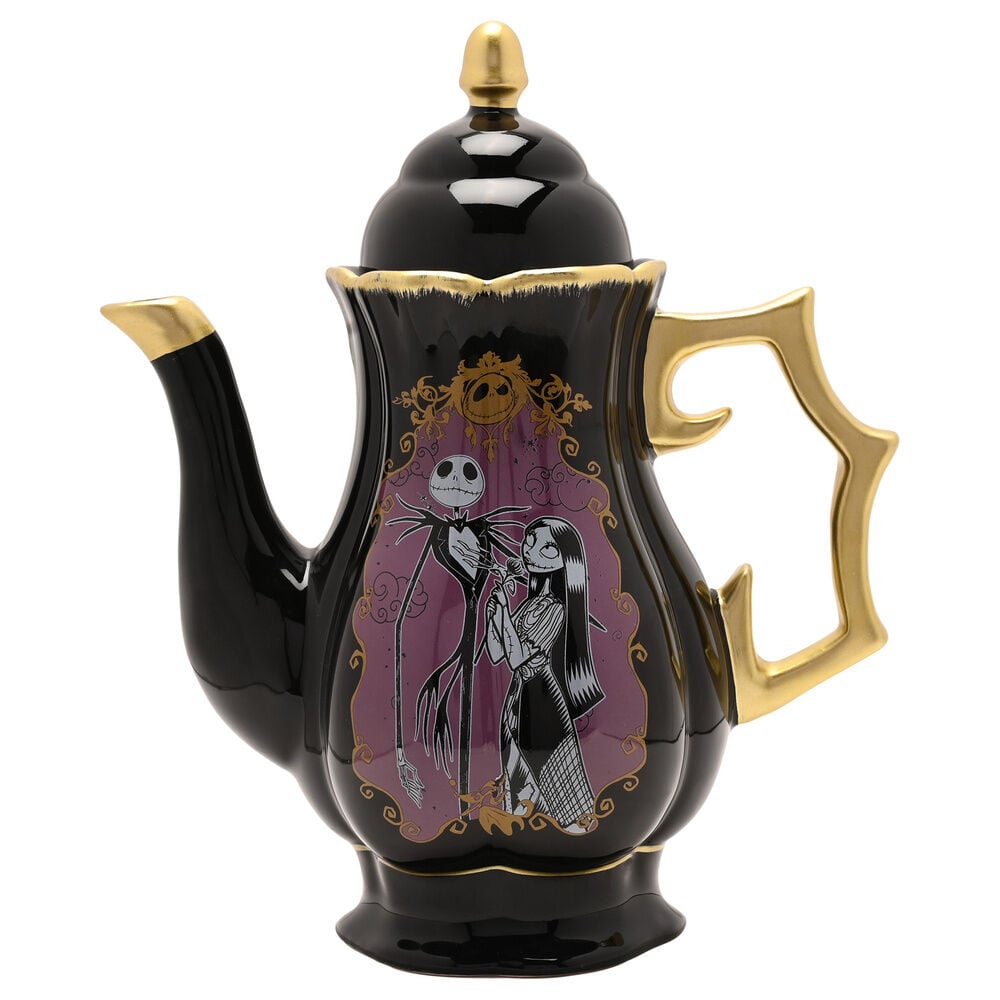 Tetera negra de cerámica de Pesadilla Antes de Navidad con Jack y Sally