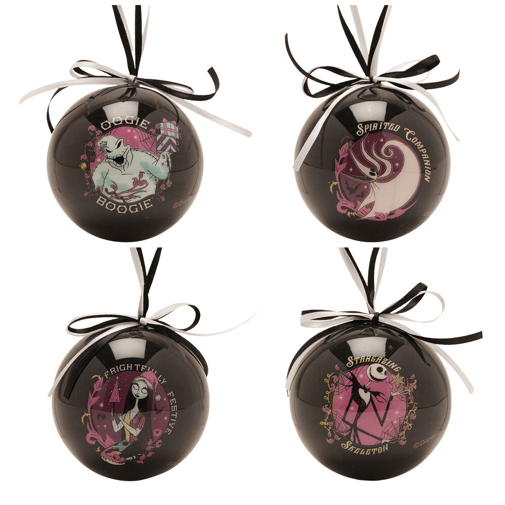 Set de cuatro bolas de Navidad Disney de Pesadilla Antes de Navidad en negro