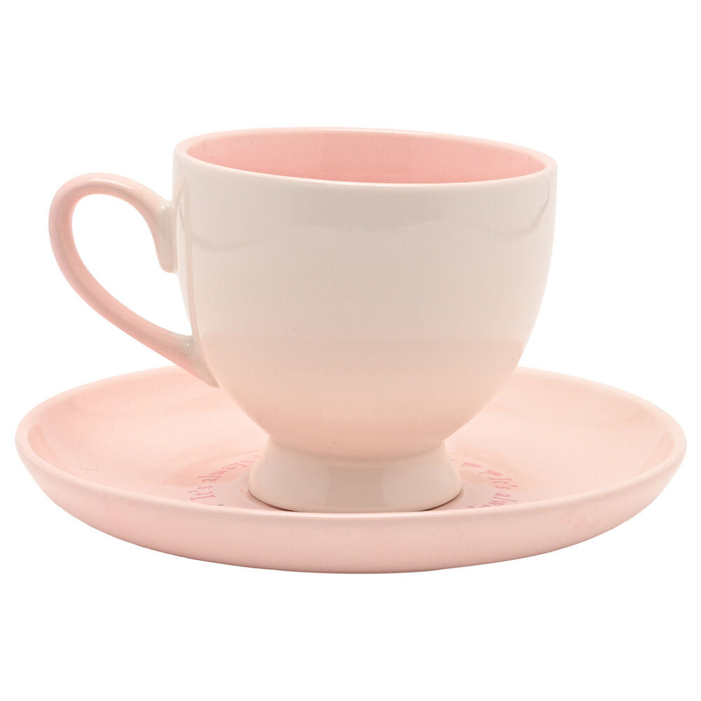 Taza y platillo rosa de cerámica con Piglet y flores - 2
